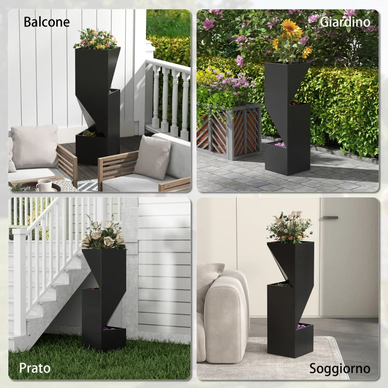 Fioriera da Esterno in Metallo con 3 Aree di Coltivazione