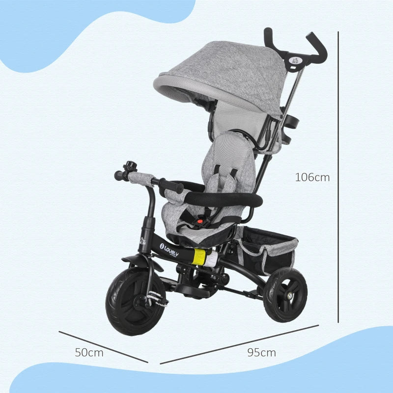 Triciclo 6 in 1 per Bambini con Tettuccio e Maniglione