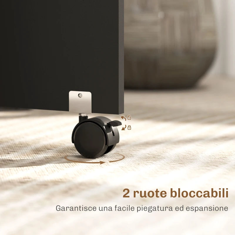 Tavolo Consolle Pieghevole con Ruote e Ripiani per 4-6 Persone Rovere e Nero