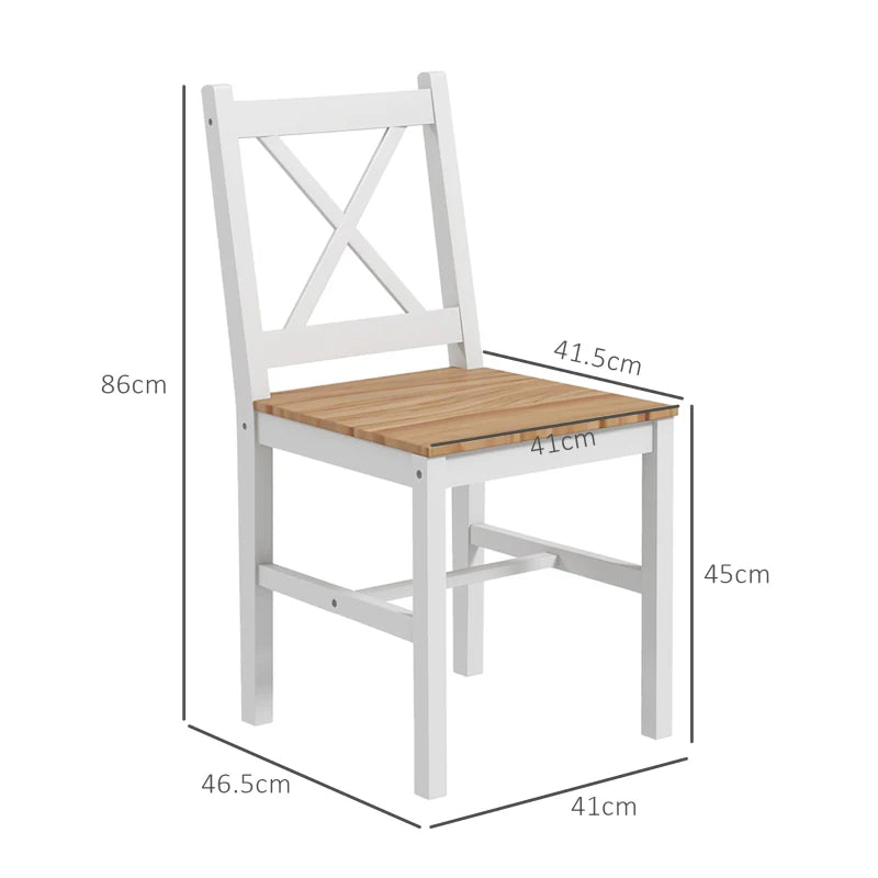 Set di 4 Sedie da Pranzo in Legno con Schienale a Croce