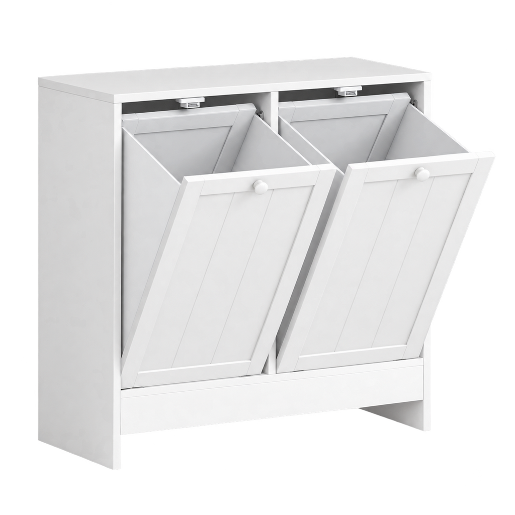 Mobile Portabiancheria con 2 Scomparti a Ribalta in Legno, 66x33x68cm, Bianco