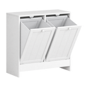 Mobile Portabiancheria con 2 Scomparti a Ribalta in Legno, 66x33x68cm, Bianco
