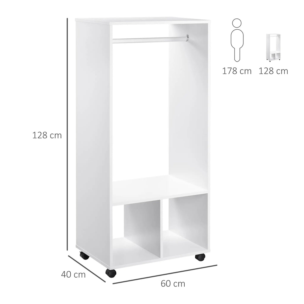 Mobile Appendiabiti con Barra in Alluminio e 2 Ripiani Aperti Bianco