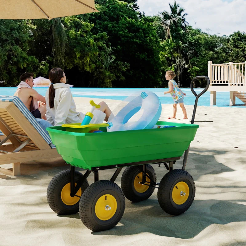 Carrello da Giardino Ribaltabile 75 L con 4 Ruote e Maniglia Regolabile