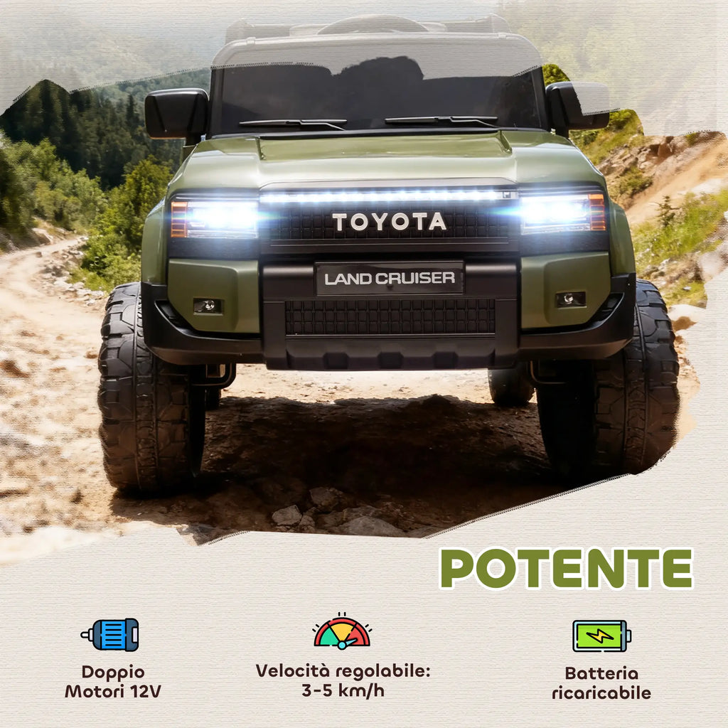 Auto Elettrica Toyota Land Cruiser 12V per Bambini con Telecomando, Luci LED e Doppio Motore