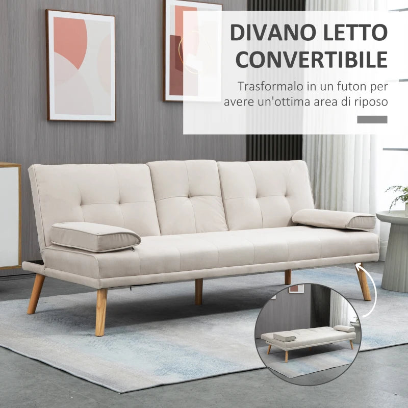 Divano Letto con Tavolino a Ribalta e Piedini in Legno Massello