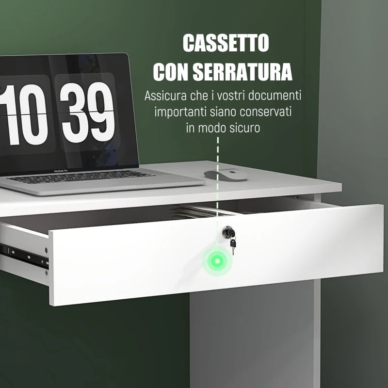 Scrivania Moderna con 5 Cassetti, Scomparto Aperto e Serratura