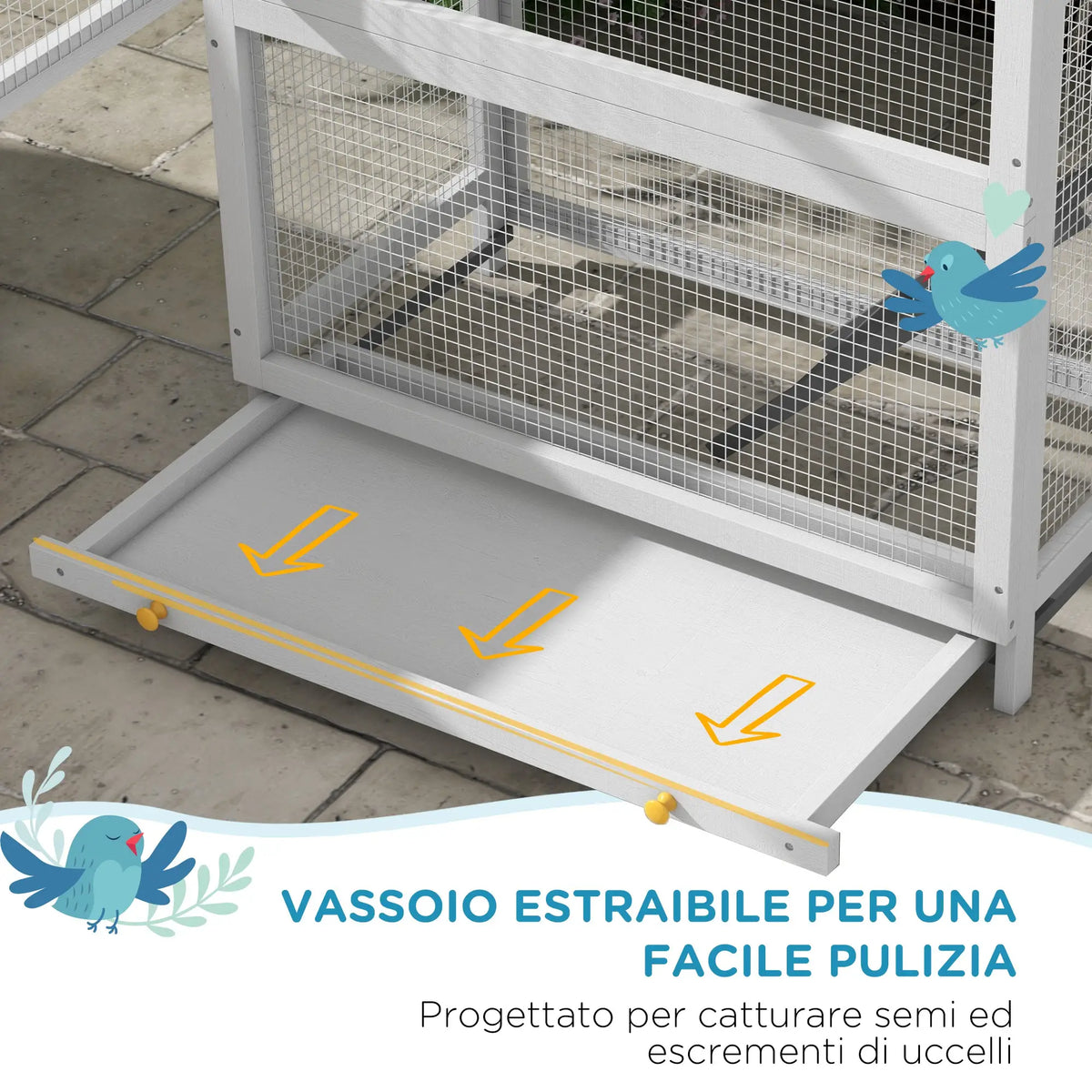 Voliera per Uccelli in Legno e Metallo con Casetta