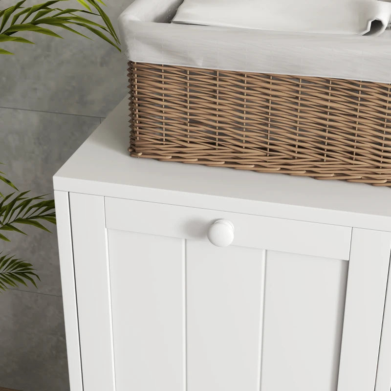 Mobile Portabiancheria con 2 Scomparti a Ribalta in Legno, 66x33x68cm, Bianco