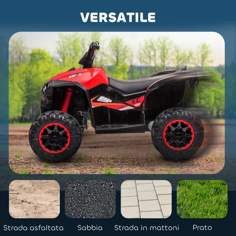 Quad Elettrico 12V per Bambini 3-5 Anni con Sospensioni e Fari LED Rosso