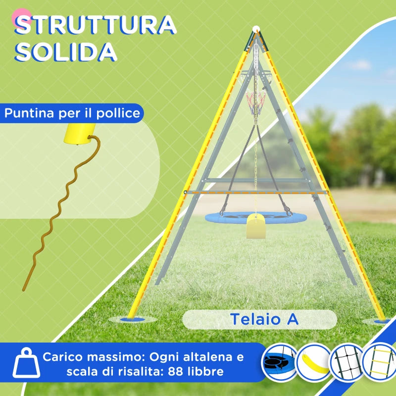 Set Altalene da Giardino con Altalena Rotonda, Classica e Canestro per Bambini