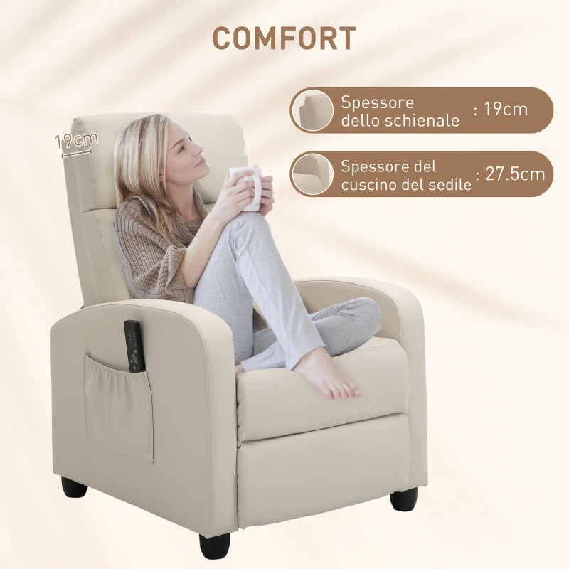 Poltrona Relax Massaggiante Reclinabile con 8 Modalità di Massaggio Color Crema