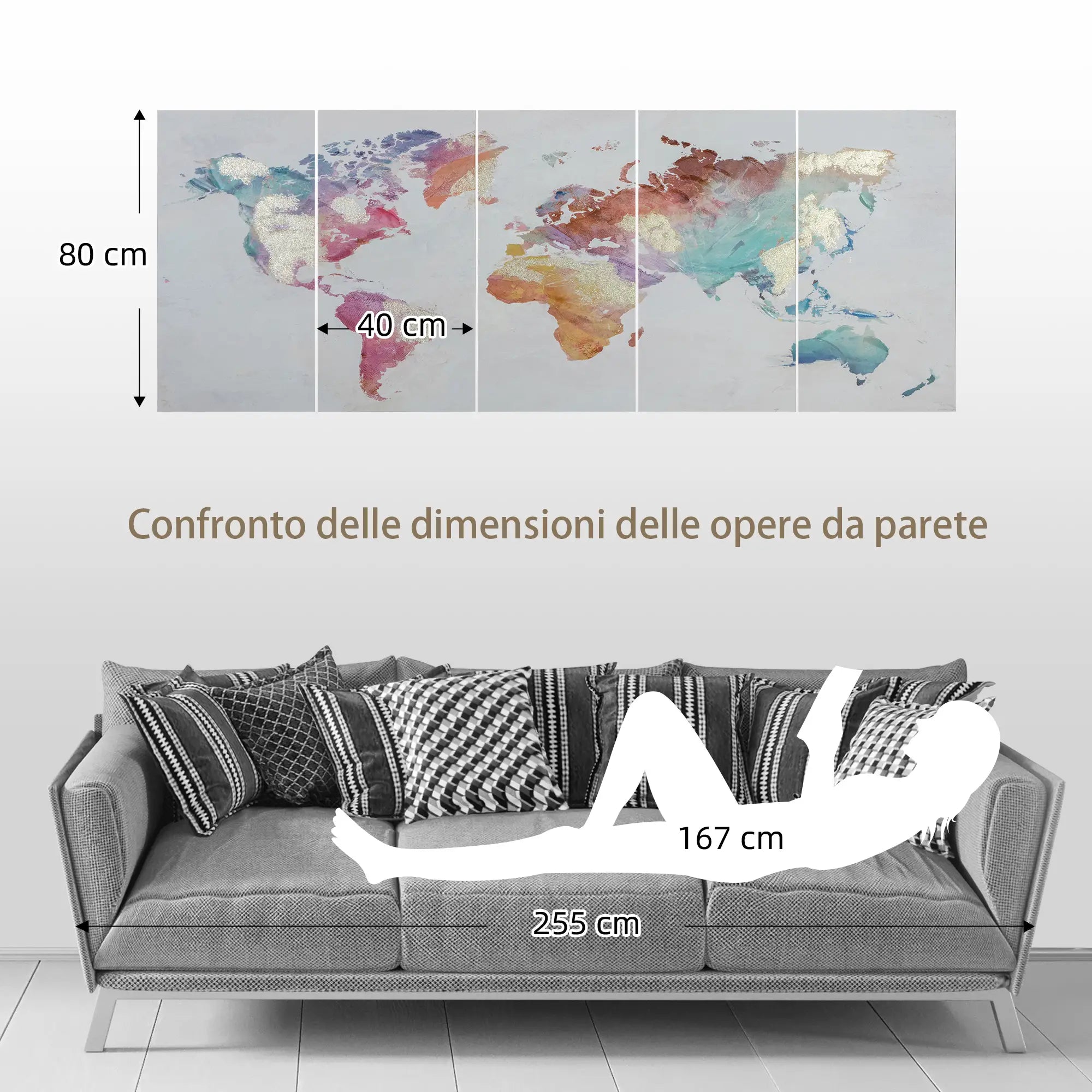 Set di 3 Stampe su Tela con Telaio in Legno di Pino Multicolore 80x40 cm