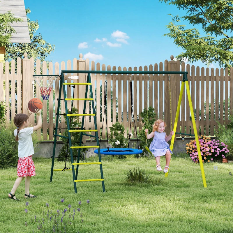 Set Altalene da Giardino con Altalena Rotonda, Classica e Canestro per Bambini