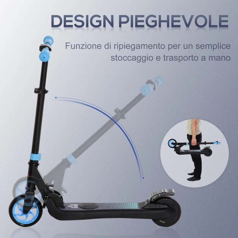 Monopattino Elettrico Pieghevole per Bambini con Altezza Regolabile Nero e Azzurro