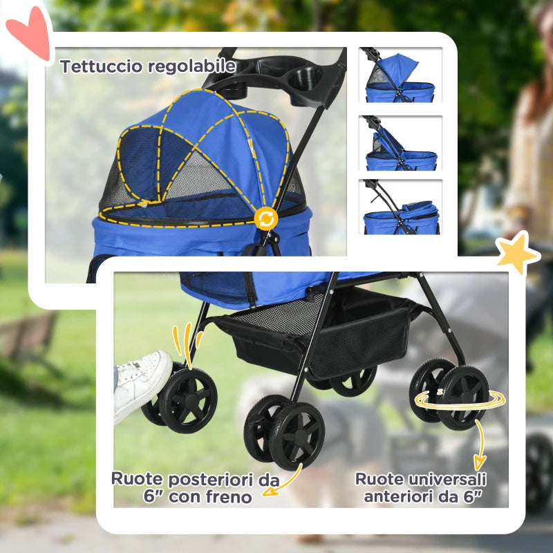Passeggino Pieghevole per Cani con Guinzaglio di Sicurezza e Cestino Portaoggetti