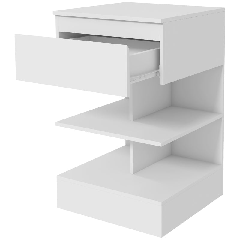 Comodino Moderno Bianco con Cassetto e 2 Ripiani