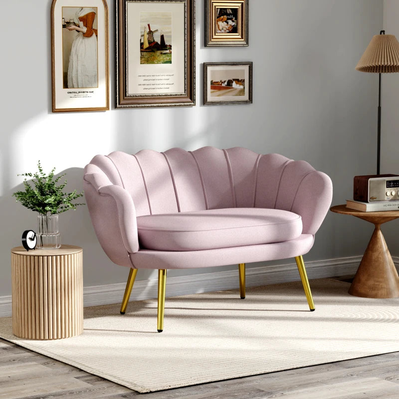 Divano 2 Posti in Tessuto Effetto Velluto Rosa Stile Industrial Chic