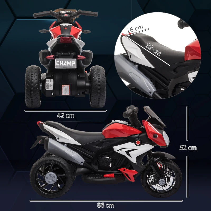 Moto Elettrica per Bambini 3-5 Anni con Fari, Musica e Batteria Rossa