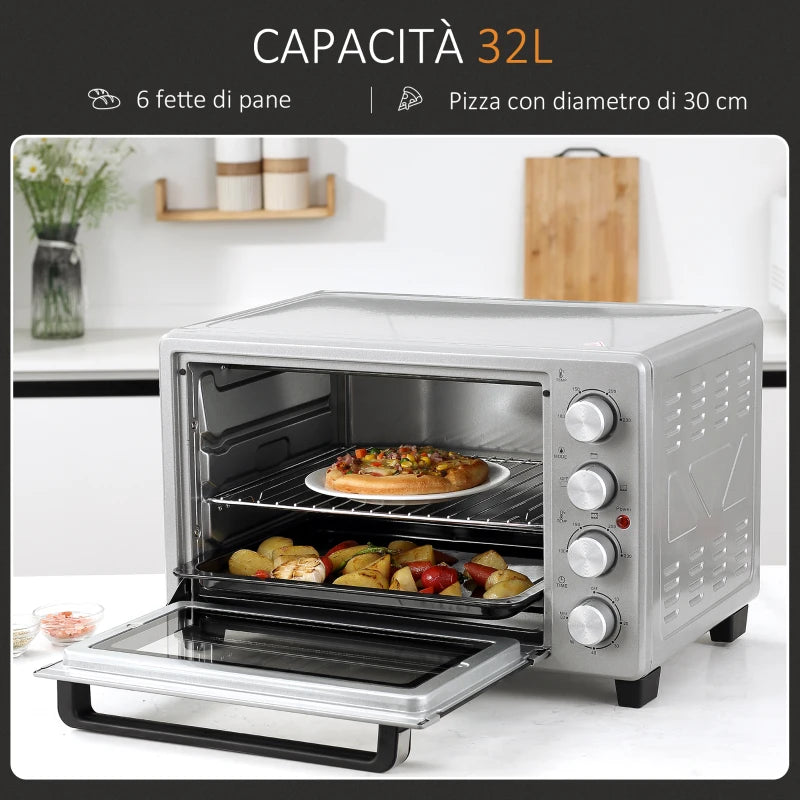 Mini Forno Elettrico 32 L con Piastre e Girarrosto