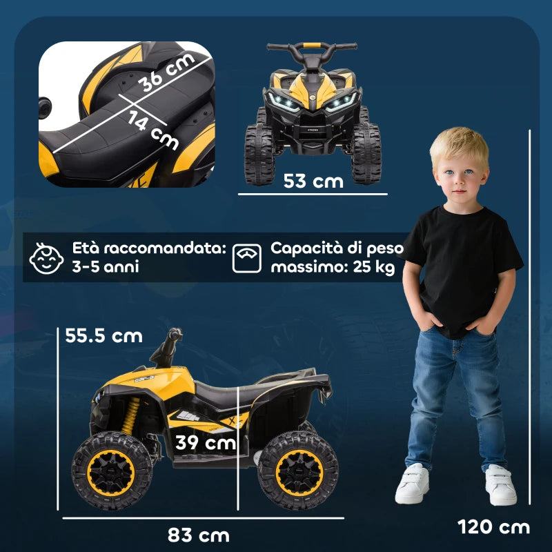 Quad Elettrico 12V per Bambini 3-5 Anni con Sospensioni e Fari LED Giallo