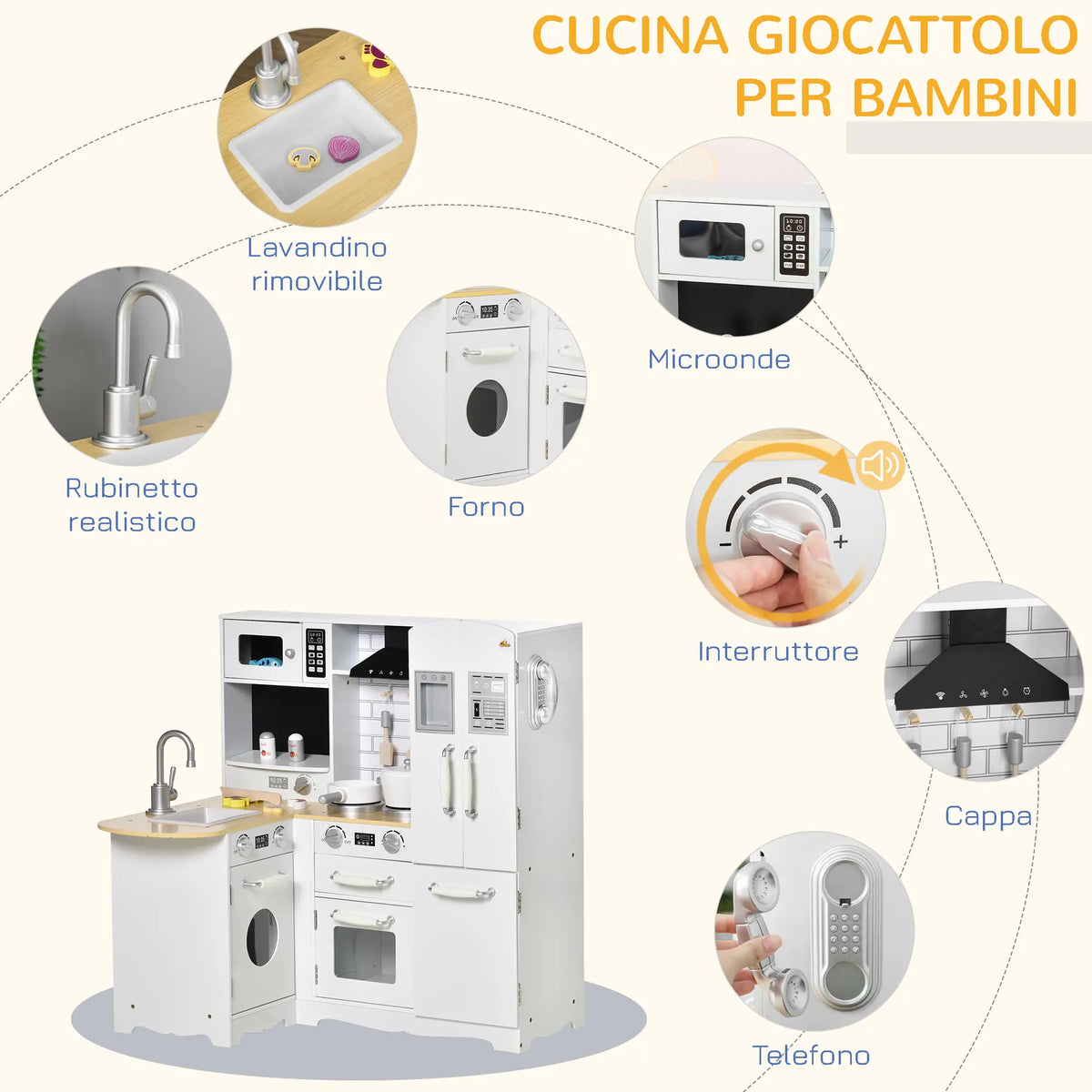 Cucina Giocattolo in Legno per Bambini con 14 Accessori