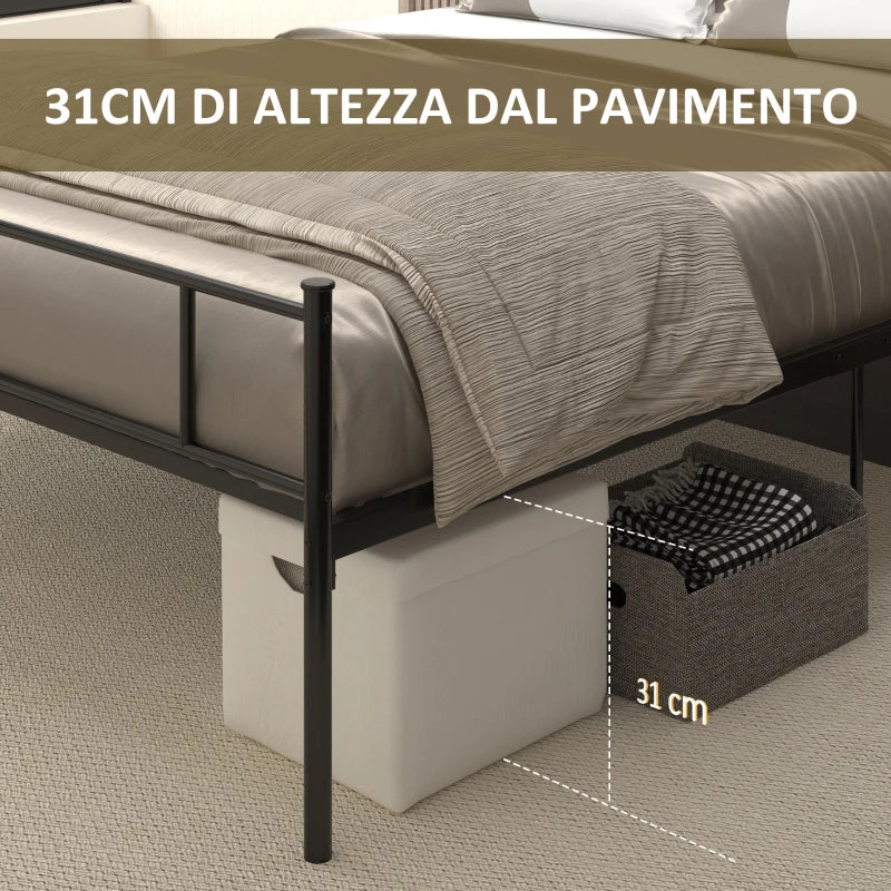 Struttura Letto Una Piazza e Mezza 140x200 cm in Acciaio con Testiera e Doghe