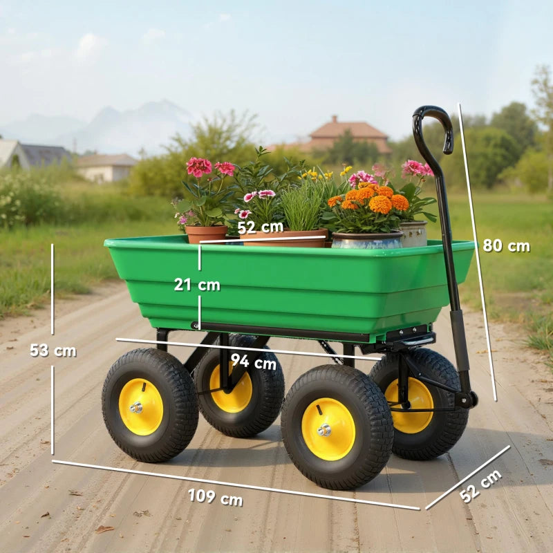 Carrello da Giardino Ribaltabile 75 L con 4 Ruote e Maniglia Regolabile
