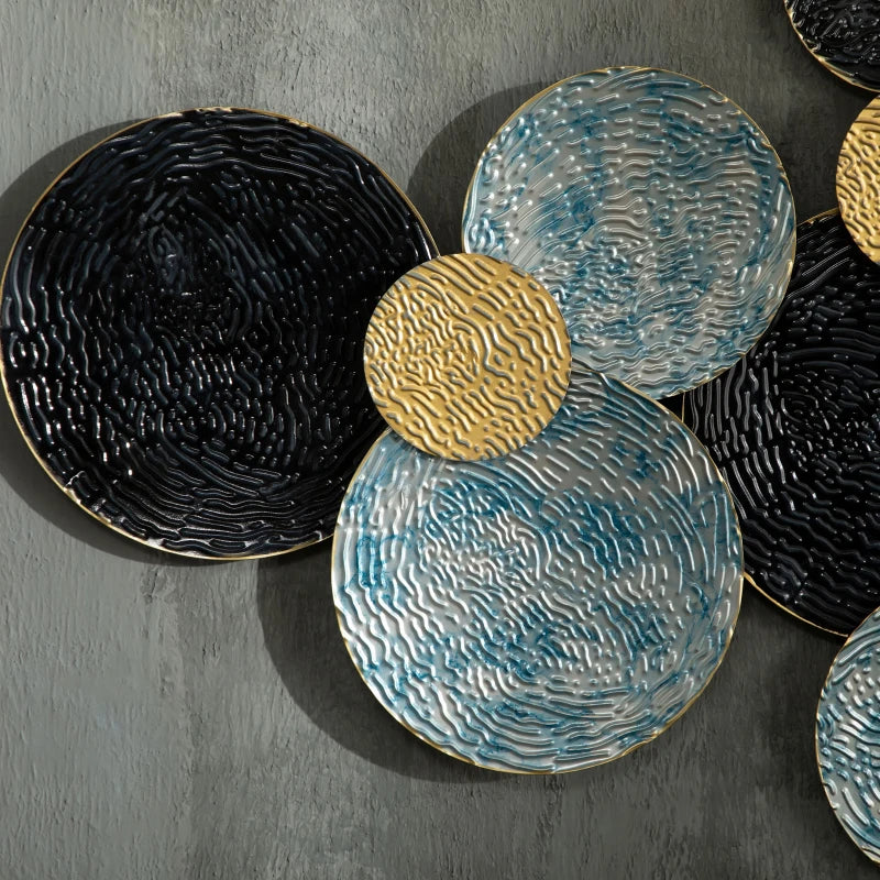 Decorazione Murale 3D in Metallo con Cerchi Blu, Nero e Oro