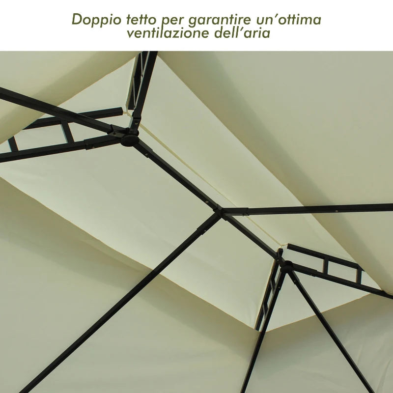 Gazebo da Giardino 3x4 m con Doppio Tetto e 4 Teli Laterali Crema