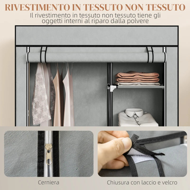 Armadio Guardaroba Portatile in Tessuto con 6 Ripiani e Barra Appendiabiti Grigio