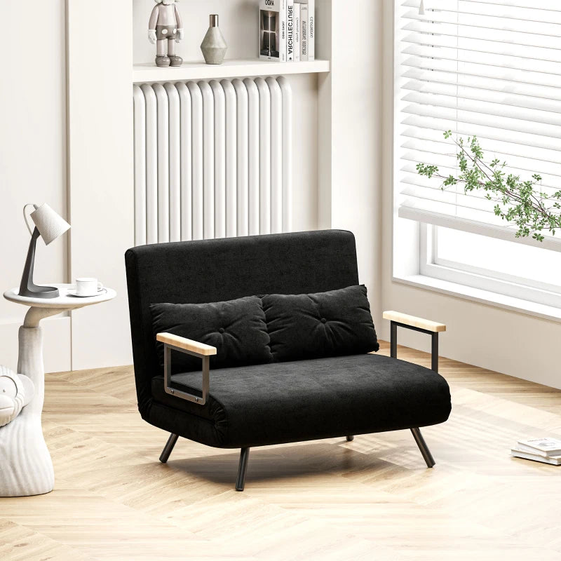 Divano Letto 3 in 1 in Tessuto Effetto Velluto con Schienale Regolabile Nero