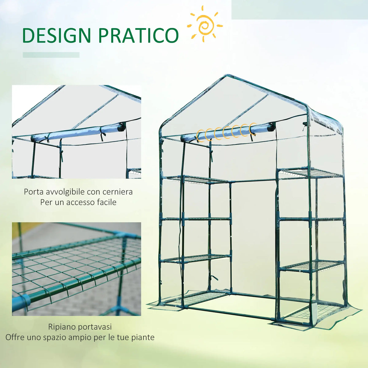 Serra da Giardino in Acciaio e PVC con Porta Avvolgibile