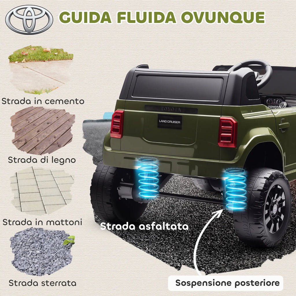 Auto Elettrica Toyota Land Cruiser 12V per Bambini con Telecomando, Luci LED e Doppio Motore