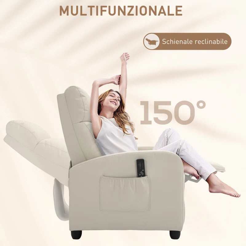 Poltrona Relax Massaggiante Reclinabile con 8 Modalità di Massaggio Color Crema