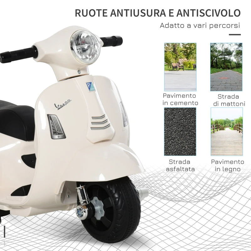 Moto Elettrica Vespa con Licenza Ufficiale per Bambini 18-36 Mesi Bianca
