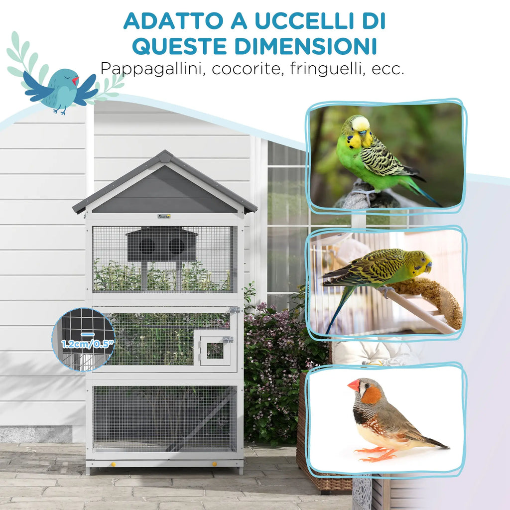 Voliera per Uccelli in Legno e Metallo con Casetta