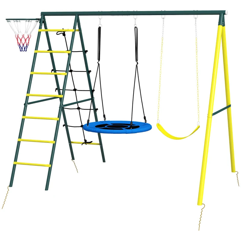 Set Altalene da Giardino con Altalena Rotonda, Classica e Canestro per Bambini