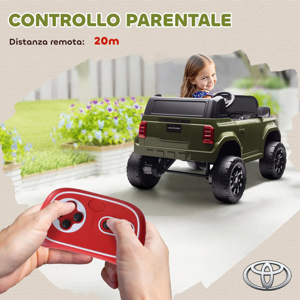 Auto Elettrica Toyota Land Cruiser 12V per Bambini con Telecomando, Luci LED e Doppio Motore