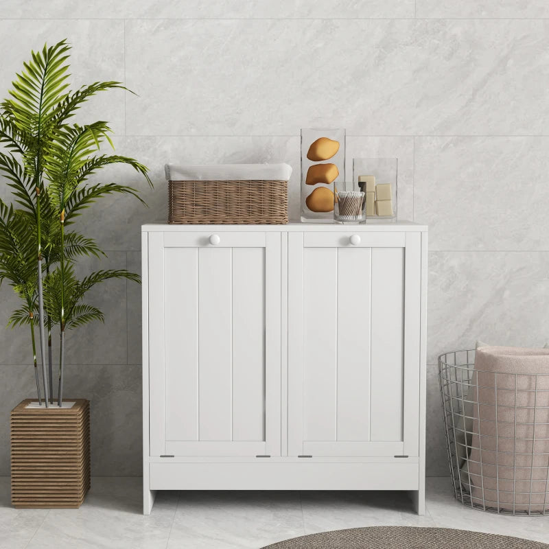 Mobile Portabiancheria con 2 Scomparti a Ribalta in Legno, 66x33x68cm, Bianco
