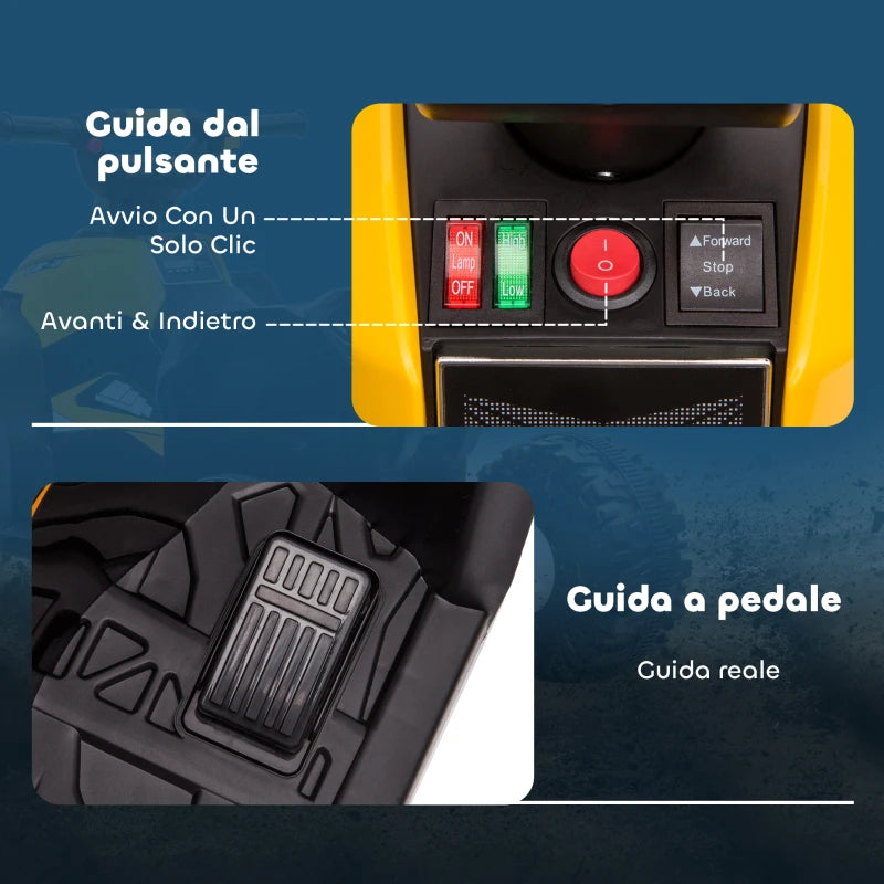 Quad Elettrico 12V per Bambini 3-5 Anni con Sospensioni e Fari LED Giallo