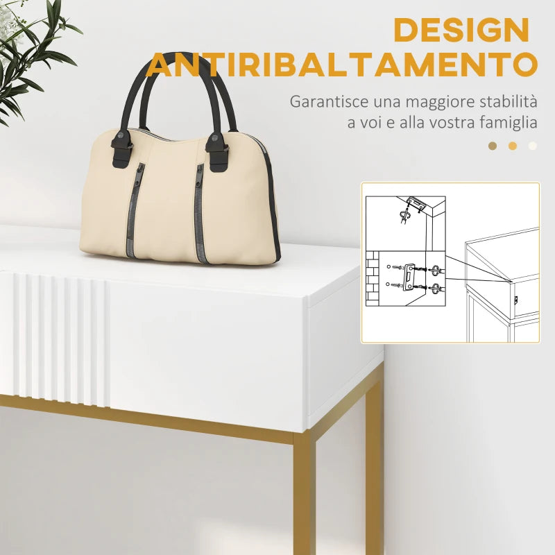 Consolle Bianca con 2 Cassetti e Gambe Dorate
