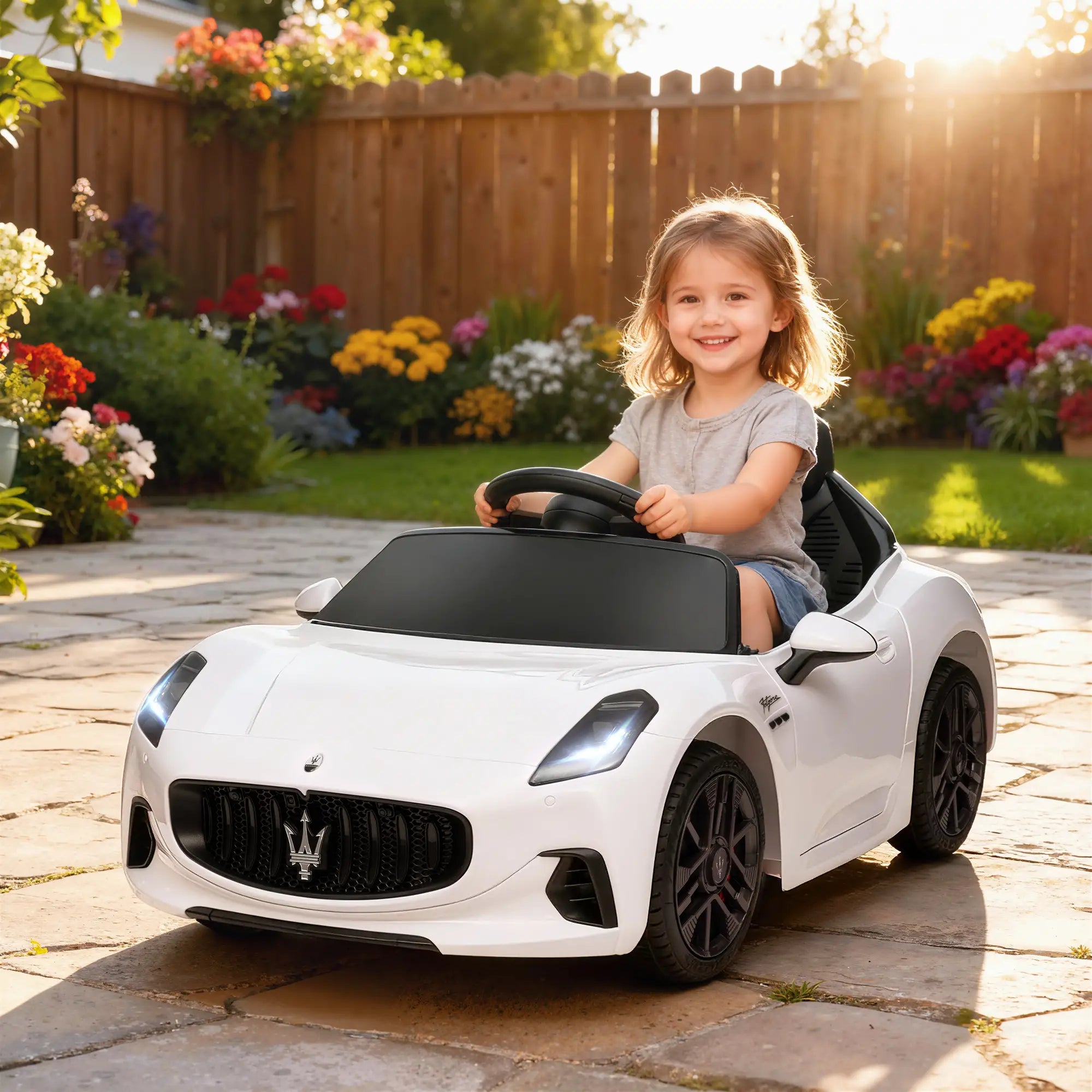 Auto Elettrica per Bambini Maserati GranTurismo Folgore 12V con Telecomando, Luci LED e Musica – Bianca