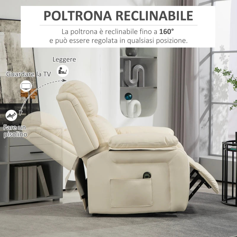 Poltrona Alzapersona Reclinabile Elettrica a 160° con Telecomando Color Crema