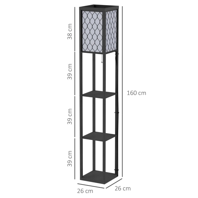 Lampada da Terra Moderna con Libreria a 3 Livelli 26 x 26 x 160 cm