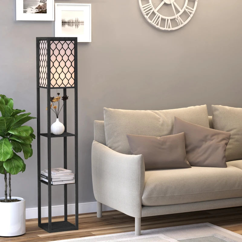 Lampada da Terra Moderna con Libreria a 3 Livelli 26 x 26 x 160 cm