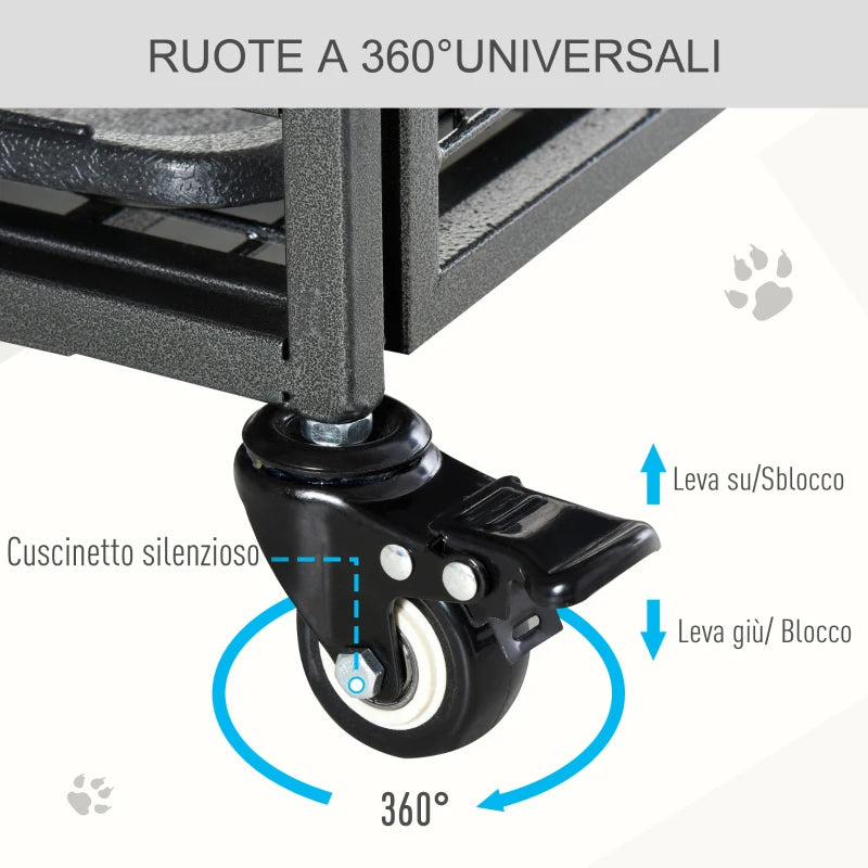 Kennel per Cani Pieghevole con Ruote e Fondo Rimovibile