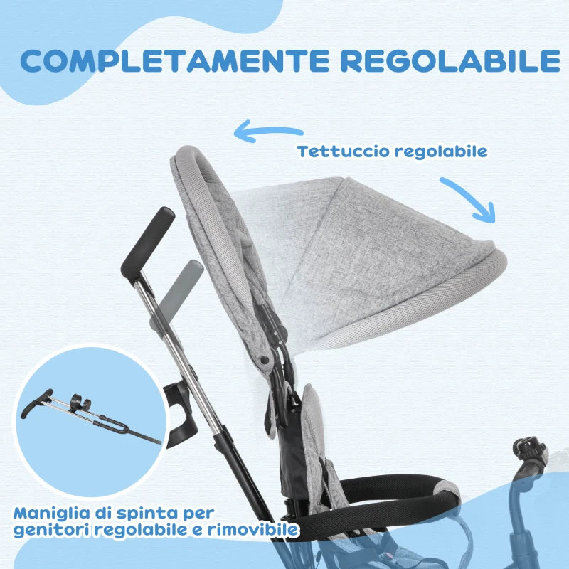 Triciclo 6 in 1 per Bambini con Tettuccio e Maniglione