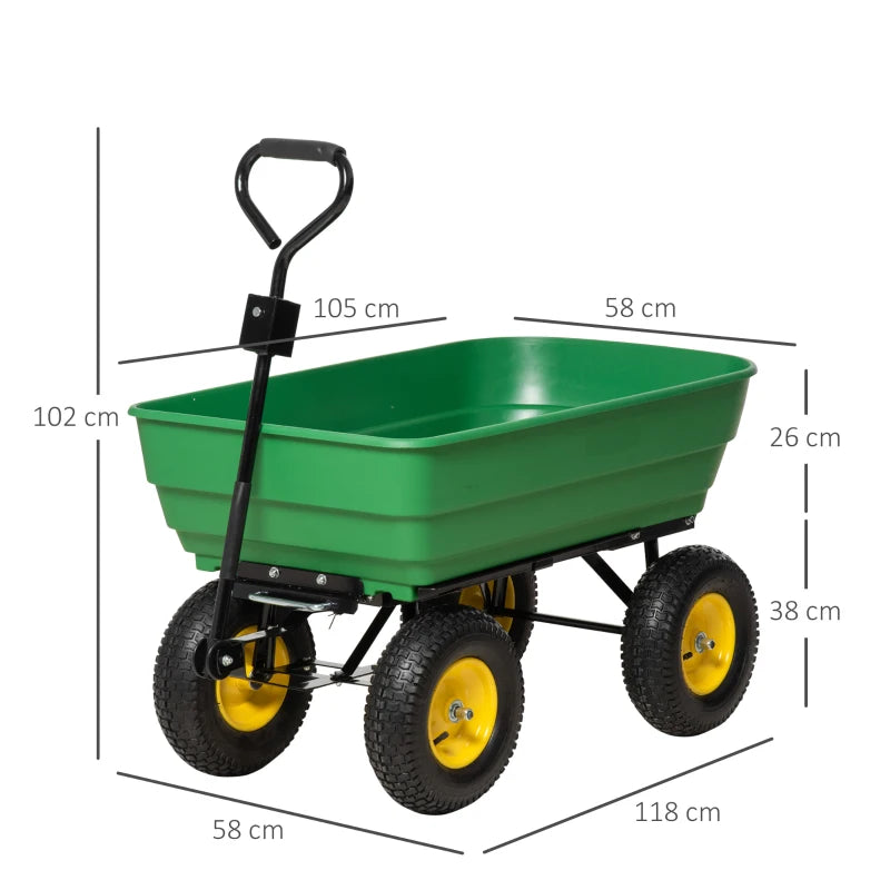 Carrello da Giardino Ribaltabile 125 L con 4 Ruote e Maniglia Regolabile