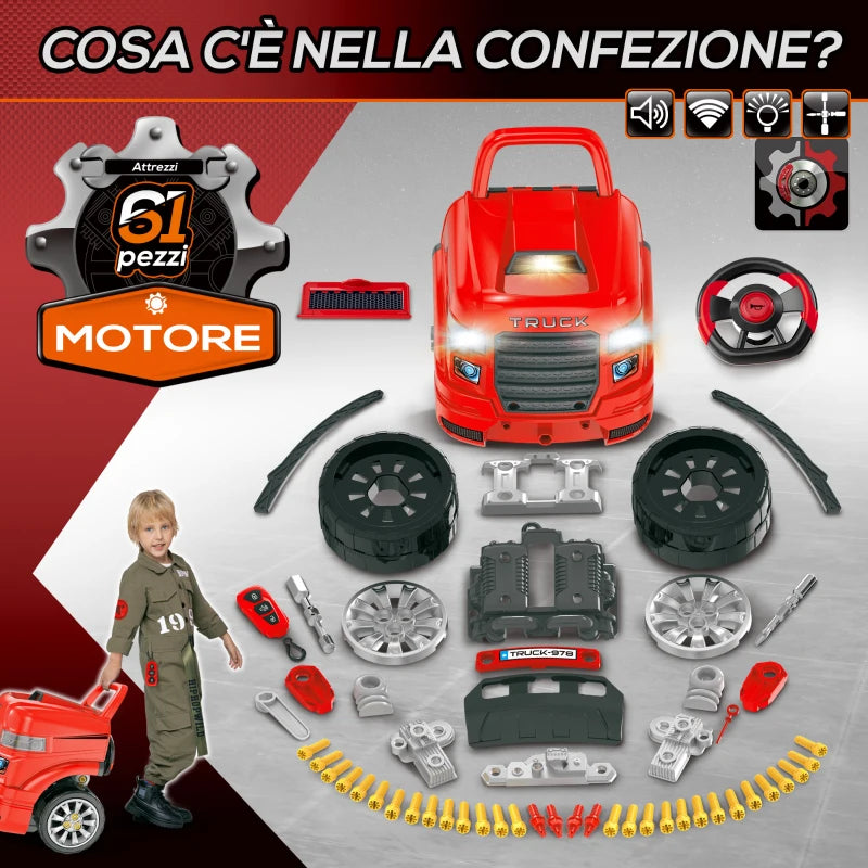 Camion Officina Giocattolo per Bambini con Motore e 61 Accessori